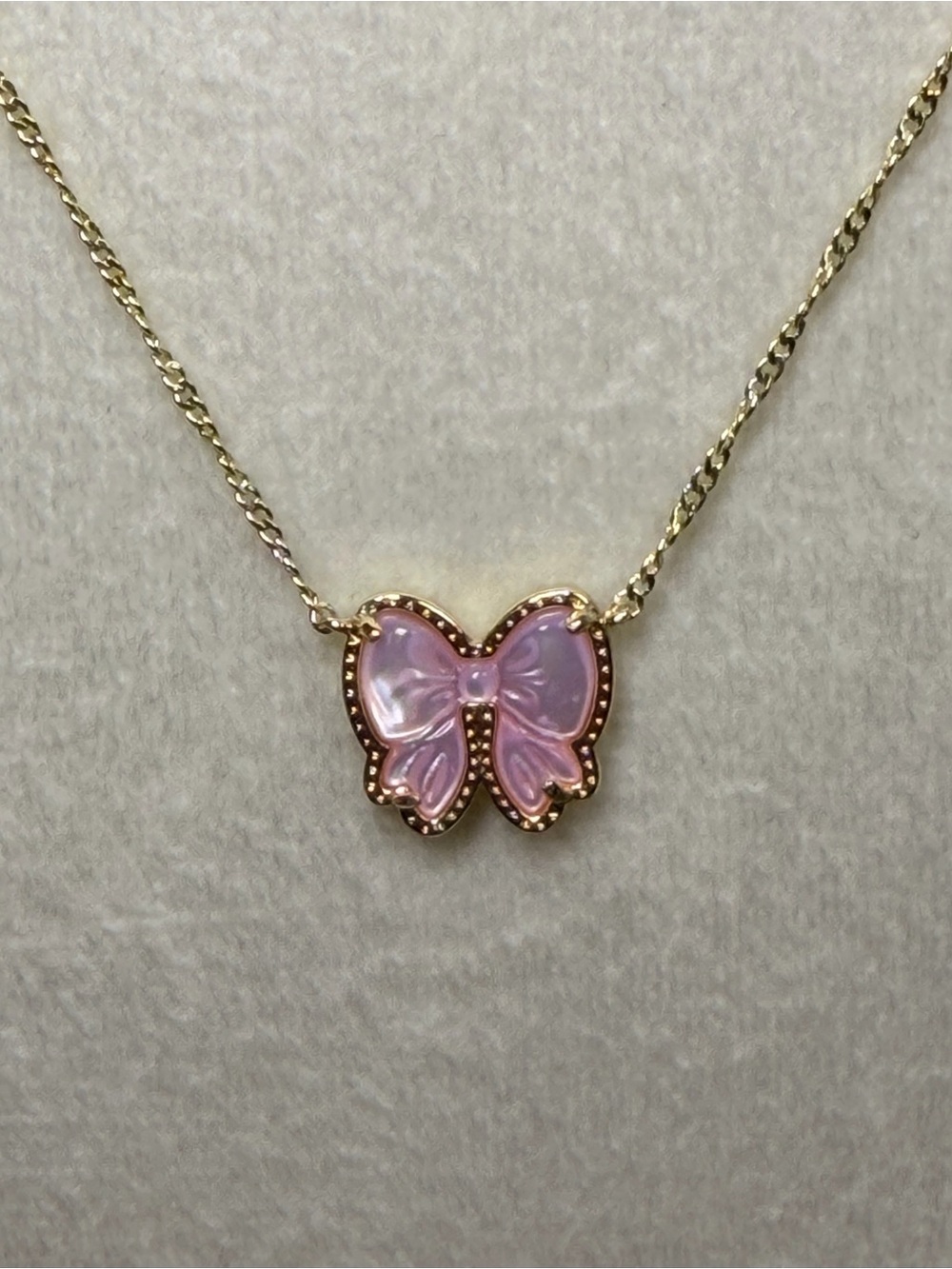 Kendra Scott Pink Bow Pendant Necklace Gold Tone Dainty